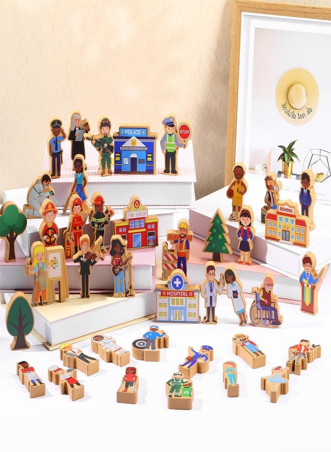 Blosssound 40 Pcs Wooden Community Helpers for Kids Little Occupations Figures Play Toys Wooden Blocks Multicultural Career Preschool Classroom Educational Supplies Birthday Gifts - Image 4